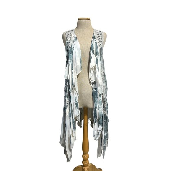 Origami By Vivian Womens Sz XL/L Sheer Lace Vest Draped Hem & Embroidered Detail - Picture 13 of 13